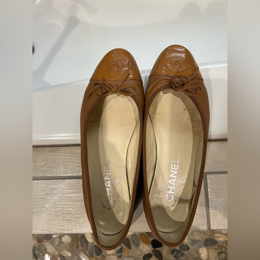 Chanel Tan Leather Ballet Flats